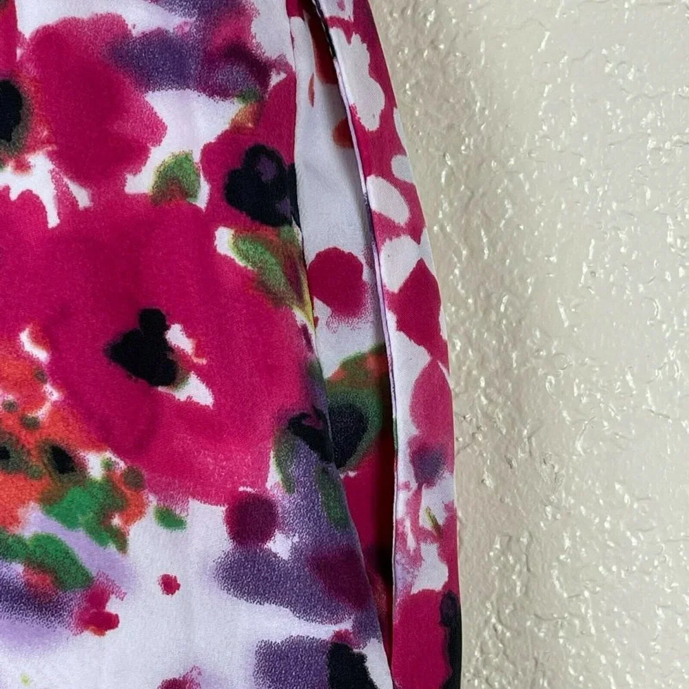 EXPRESS Dress Women's Sz XS A-Line Scoop Neck Belted Pocket Floral Pink Purple - Picture 9 of 11